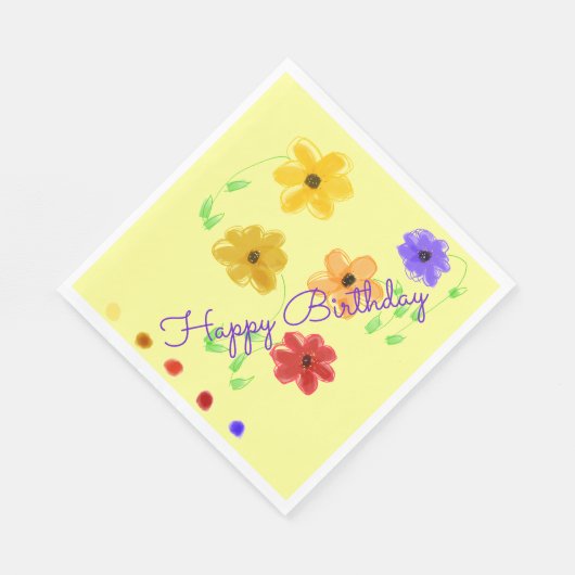 Buttergelb mit farbigem Blumenmuster Serviette (Ecke)