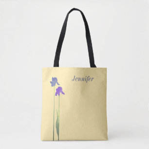 Buttergelb mit Lila- und Blau-Iris Tasche