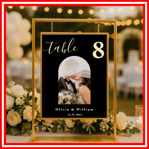 Buttergelb schwarze Hochzeit PHOTO-Tischnummer  Poster