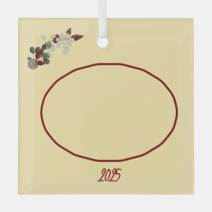 Buttergelb & Tiefrote Florale Foto-Weihnachten Ornament Aus Glas