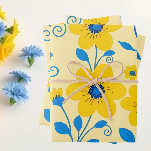 Buttergelb und blau geschenkpapier set