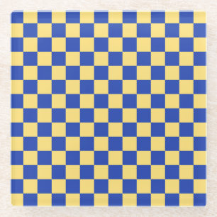 Buttergelb und blau kariertes Brettmuster Glasuntersetzer