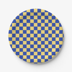 Buttergelb und blau kariertes Brettmuster Pappteller