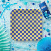 Buttergelb und blau kariertes Brettmuster Pappteller (Party)