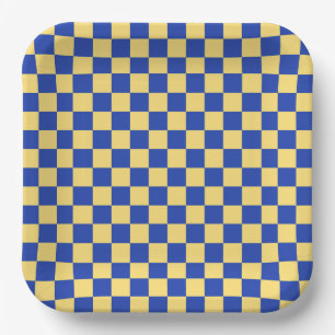 Buttergelb und blau kariertes Brettmuster Pappteller