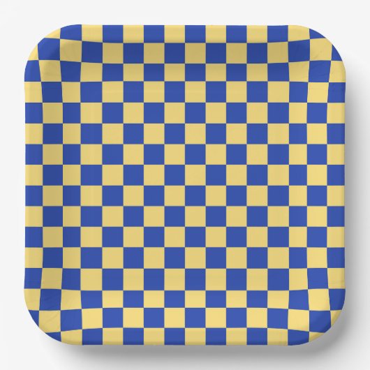 Buttergelb und blau kariertes Brettmuster Pappteller (Vorderseite)