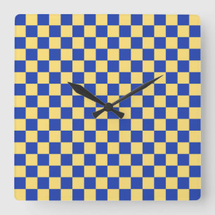 Buttergelb und blau kariertes Brettmuster Quadratische Wanduhr