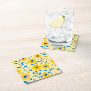Buttergelb und blau rechteckiger pappuntersetzer