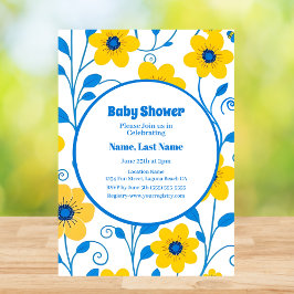 Buttergelb und blaue Florals-Baby-Dusche Einladung