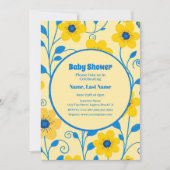 Buttergelb und blaue Florals-Baby-Dusche Einladung (Vorderseite)