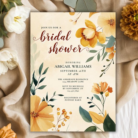 Buttergelb und grünes Brautparty Einladung