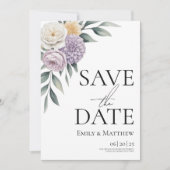 Buttergelb und Lila Blumenevent Save The Date (Vorderseite)