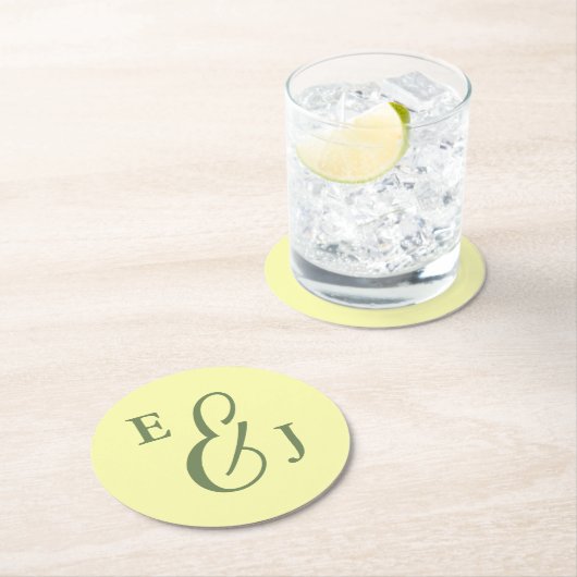 Buttergelb und Minimalistische Hochzeit Runder Pappuntersetzer (Vor Ort)