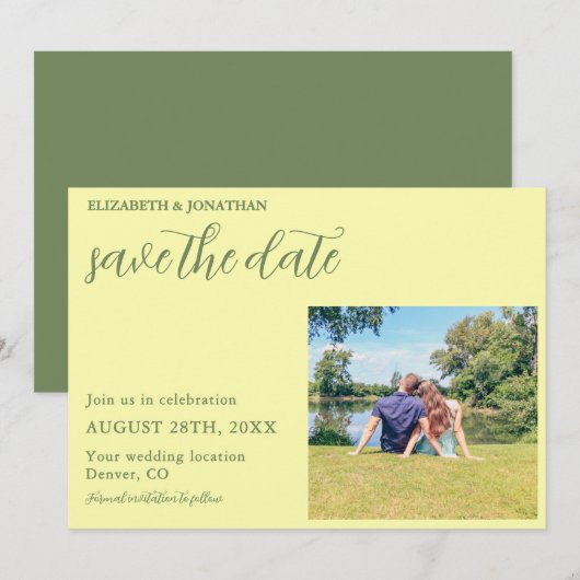Buttergelb und Minimalistische Hochzeit Save The Date (Vorne/Hinten)