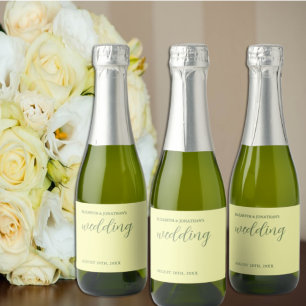 Buttergelb und Minimalistische Hochzeit Schaumweinetikett