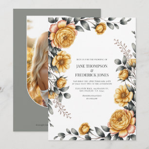 Buttergelb und Taubengrau Botanische Florale Hochz Einladung