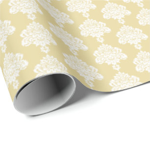 Buttergelb   Weißes Damaskop-Papier Geschenkpapier