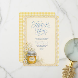 Buttergelbe Babyparty Dankeskarten Gingham  Dankeskarte