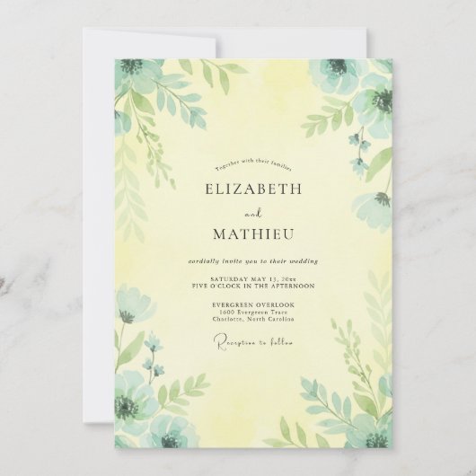 Buttergelbe Blättrige Hochzeit Einladung (Vorderseite)