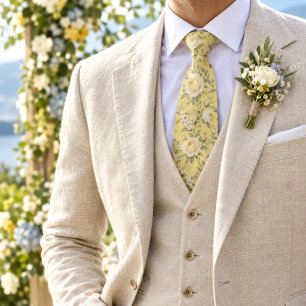 Buttergelbe Elfenbein-Estate-Rose Botanical Patter Krawatte