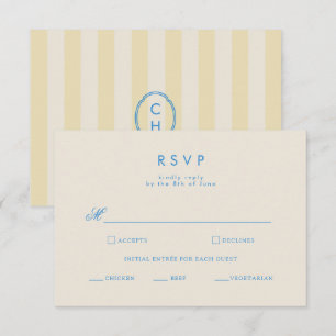 Buttergelbe gestreifte Küstenhochzeits-RSVP-Karte Begleitkarte