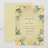 Buttergelbe Hochzeit mit Blättern Einladung (Vorne/Hinten)