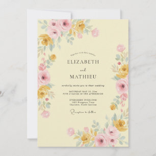 Buttergelbe künstlerische Hochzeitswiese Einladung