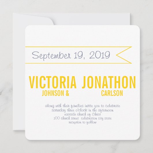 Buttergelbe moderne Typografie Hochzeit Einladung (Vorderseite)