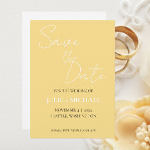 Buttergelbe monochrome einfache Hochzeit Save The Date