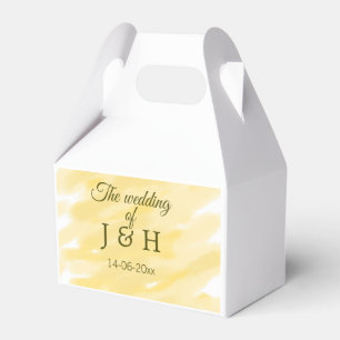 Buttergelbe Pastell-Hochzeit des Paares name le Geschenkschachtel