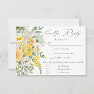 Buttergelbe Pfirsich-Sagegrüne Blumige Hochzeitsma RSVP Karte