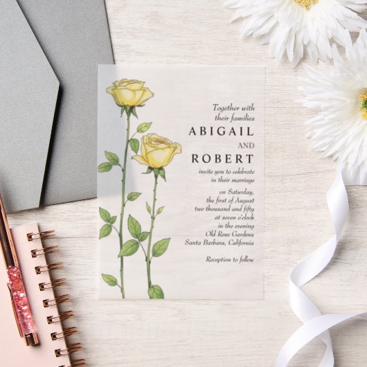 Buttergelbe Rose Blume Romantische Blumenhochzeit Pergament Einladungen (Hochzeit)