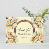 Buttergelbe Rose Bouquet Hochzeit Dankeschön Karte (Stehend Vorderseite)