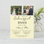 Buttergelbe Rose Hochzeit Foto Probe Abendessen Einladung (Stehend Vorderseite)