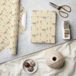 Buttergelbe rote Blumenbögen Geburtstag Geschenkpapier