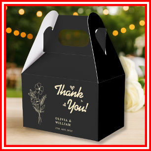 Buttergelbe Schwarze Wildblumen Hochzeits-Dankesch Geschenkschachtel