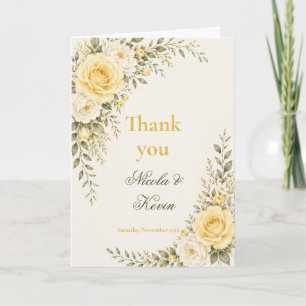 Buttergelbe und Elfenbeinfarbenen Hochzeit Dankeskarte