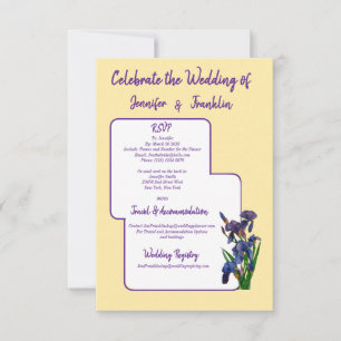 Buttergelbe und Lila Irisfarbenhochzeit RSVP Karte