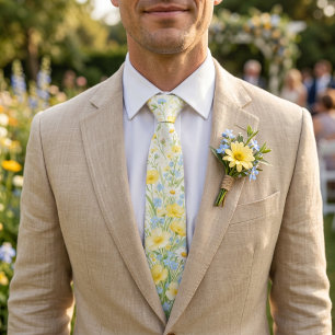 Buttergelbe weiche blaue Wildblumen-Hochzeit im Fr Krawatte