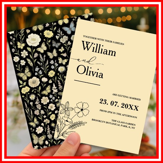 Buttergelbe Wildblume Hochzeit Einladung