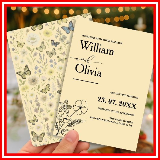 Buttergelbe Wildblume Hochzeit Einladung