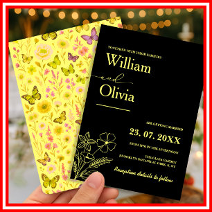 Buttergelbe Wildblumen-Hochzeit Einladung