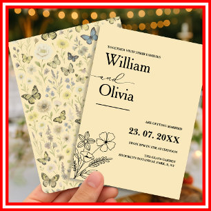 Buttergelbe Wildblumen-Hochzeit Einladung