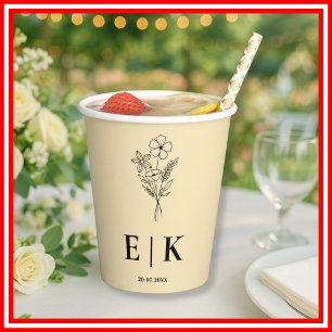 Buttergelbe Wildblumen-Hochzeit Pappbecher