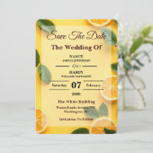 Buttergelbe Zitrus-Hochzeit Termin vormerken Save The Date (Stehend Vorderseite)