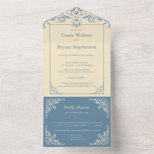 Buttergelbes Elegant in einer Hochzeitsreise All In One Einladung (Innen)