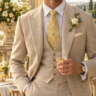 Buttergelbes Gold Paisley Barock Scroll Krawatte