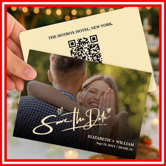 Buttergelbes Hochzeitsstift QR Foto Elegant Save The Date