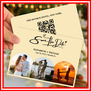 Buttergelbes Hochzeitsstift QR Foto Elegant Save The Date