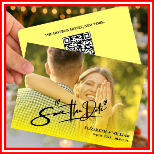Buttergelbes Hochzeitsstift QR Foto Elegant Save The Date